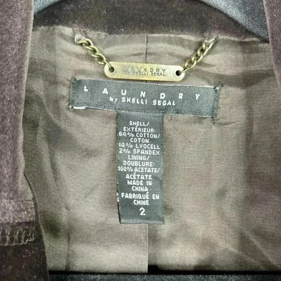 Laundry by Shelli Segal Blazer 2 Velvet Brown Bohemian Puff Sleeve Ruffle - Picture 5 of 7